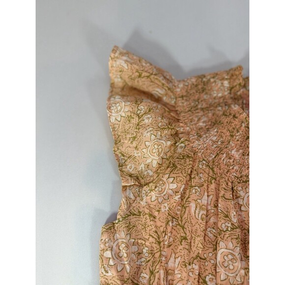 Cleobella Organic Cotton Peach Floral Smocked Midi Dress- Large - Picture 11 of 16